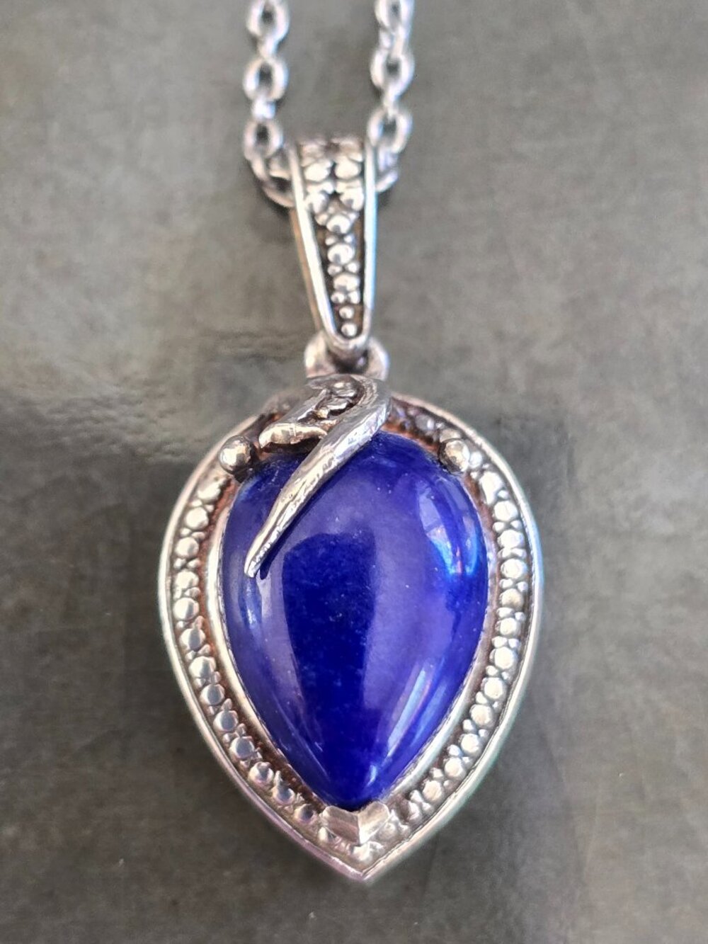925 Sterling Silver Lapis Lazuli Teardrop Pendant Necklace 20" Chain